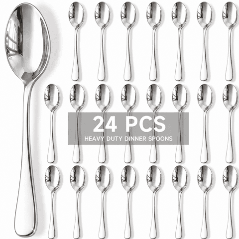 Astercook 24-Piece Dinner Spoon Set, 6.8'' Premium Food-Grade Stainless Steel Tablespoons Silverware, Mirror Polished & Dishwasher Safe Teaspoons, Heavy Duty Flatware for Kitchen, Restaurant & Party