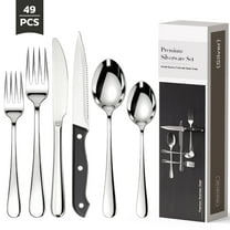 Astercook 49-Pieces Silverware Set with Steak Knives, Tableware Set for 8 - Great Food-Grade Stainless Steel Flatware Set, Mirror-Polished Dining Utensil Set Perfect for Home & Restaurant