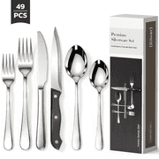 Astercook 49-Pieces Silverware Set with Steak Knives, Tableware Set for 8 - Great Food-Grade Stainless Steel Flatware Set, Mirror-Polished Dining Utensil Set Perfect for Home & Restaurant