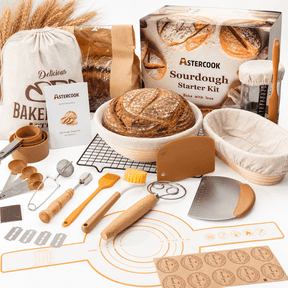 Astercook Sourdough Starter Kit, 56-Piece Bread Making Kit with Round & Oval Bread Proofing Baskets, Complete Sourdough Bread Baking Supplies Set, Perfect Gifts for Beginners & Home Bakers