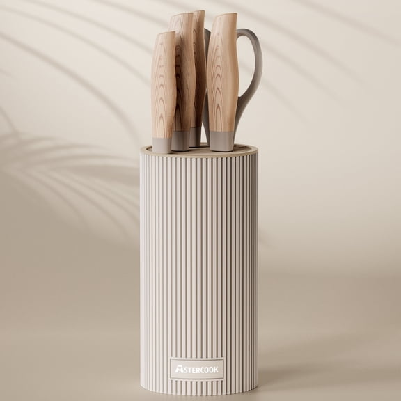 Astercook 6-Piece Beige Knife Set, Kitchen Knives with Healthy Protective Coating, Dishwasher Safe & Stainless Steel Professional Chef Knife Block Set, Perfect Holiday Gifts for Kitchen