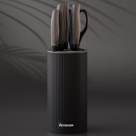 Astercook 6-Piece Black Knife Set, Kitchen Knives with Healthy Protective Coating, Dishwasher Safe & Stainless Steel Professional Chef Knife Block Set, Perfect Holiday Gifts for Kitchen