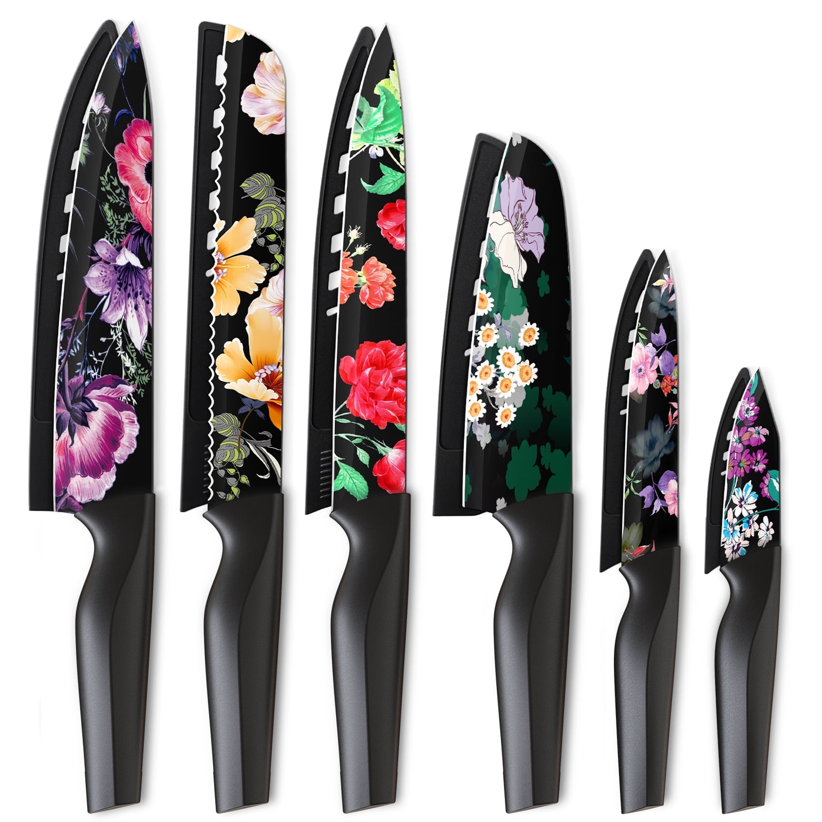 Walmart Deals of Astercook 6 Piece Flower Kitchen Knife Set, German High Carbon Stainless Steel Knives Sets with 6 Blade Guards Dishwasher Safe, Perfect Gifts for Kitchen