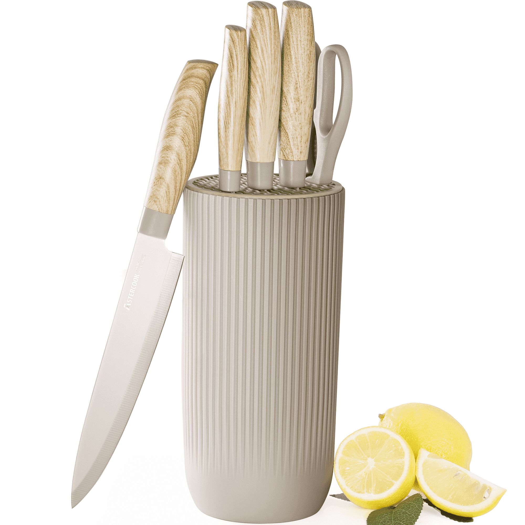 Astercook 6 Piece Knife Set Khaki Knives Blcok Sets Kitchen Dishwasher Safe Stainless Steel Chef Knife Set Healthy Anti Rust Coating Perfect Holiday