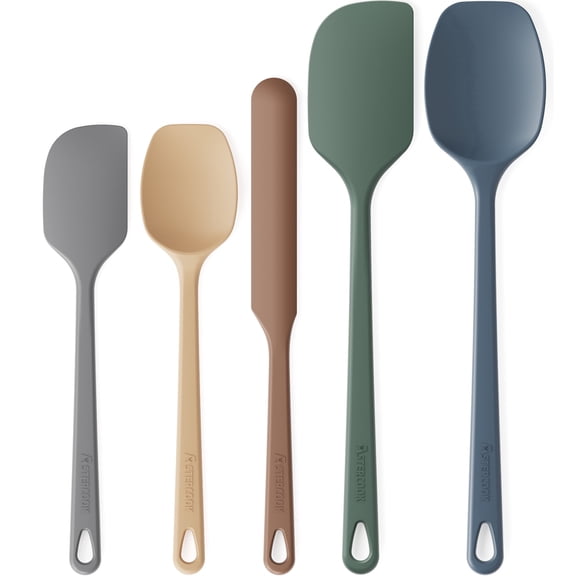 Astercook 5-Piece Silicone Spatula Set, 560F Heat Resistant Rubber Spatulas with Stainless Steel Core, Nonstick Safe & Dishwasher Safe Baking Spatula Set for Cooking & Mixing, Morandi Earth Colors