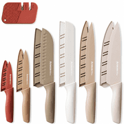 Astercook Knife Set, 7-Piece Kitchen Knives Set with Sharpener, High Carbon Stainless Steel Chef Knives with Anti-Rust Coating & 6 Blade Guards, Dishwasher Safe