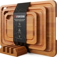 thumbnail image 1 of Astercook 4-Pieces Wood Cutting Board, Bamboo Chopping Board for Kitchen with Holder, Cutting Boards Set with Juice Groove and Handles, Charcuterie Board for Chopping Meat, Vegetables and Fruits, 1 of 10