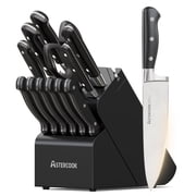 Astercook 14-Piece Knife Set with Block and Built-in Sharpener, Professional Full-Tang Kitchen Knife Set, Sleek Black Design for Modern Kitchens and Housewarming Gifts
