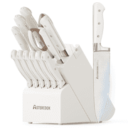 Astercook 14-Piece Knife Set with Block and Built-in Sharpener, Professional Full-Tang Kitchen Knife Set, Elegant Cream White Design for for Modern Kitchens and Housewarming Gifts