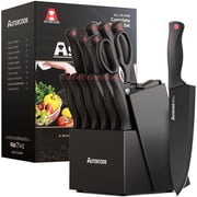 Astercook Kitchen Knife Set, 14 Pcs Knives Block Set with Built-in Sharpener, Healthy Anti-Rust Coating & German Stainless Steel Knife Set, Dishwasher Safe Black