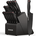 thumbnail image 1 of Astercook 14-Piece Kitchen Knife Set, Knives Block Set with Built-in Sharpener, Healthy Anti-Rust Coating & German Stainless Steel Knife Set, Dishwasher Safe Black, 1 of 10