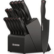 Astercook 14-Piece Kitchen Knife Set, Knives Block Set with Built-in Sharpener, Healthy Anti-Rust Coating & German Stainless Steel Knife Set, Dishwasher Safe Black
