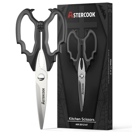 Astercook Halloween Kitchen Scissors, Gothic Skull Heavy Duty Shears for Cooking, Poultry, Herbs – Spooky Pumpkin Design, Dishwasher Safe, Perfect Gift for Halloween Party & Home Décor Black