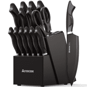 Astercook Knife Set, 15-Piece Kitchen Knives Set with Built-in Sharpener, German Stainless Steel Knife Block Sets with Anti-Rust Coating & PP Ergonomic Handle, Dishwasher Safe Black