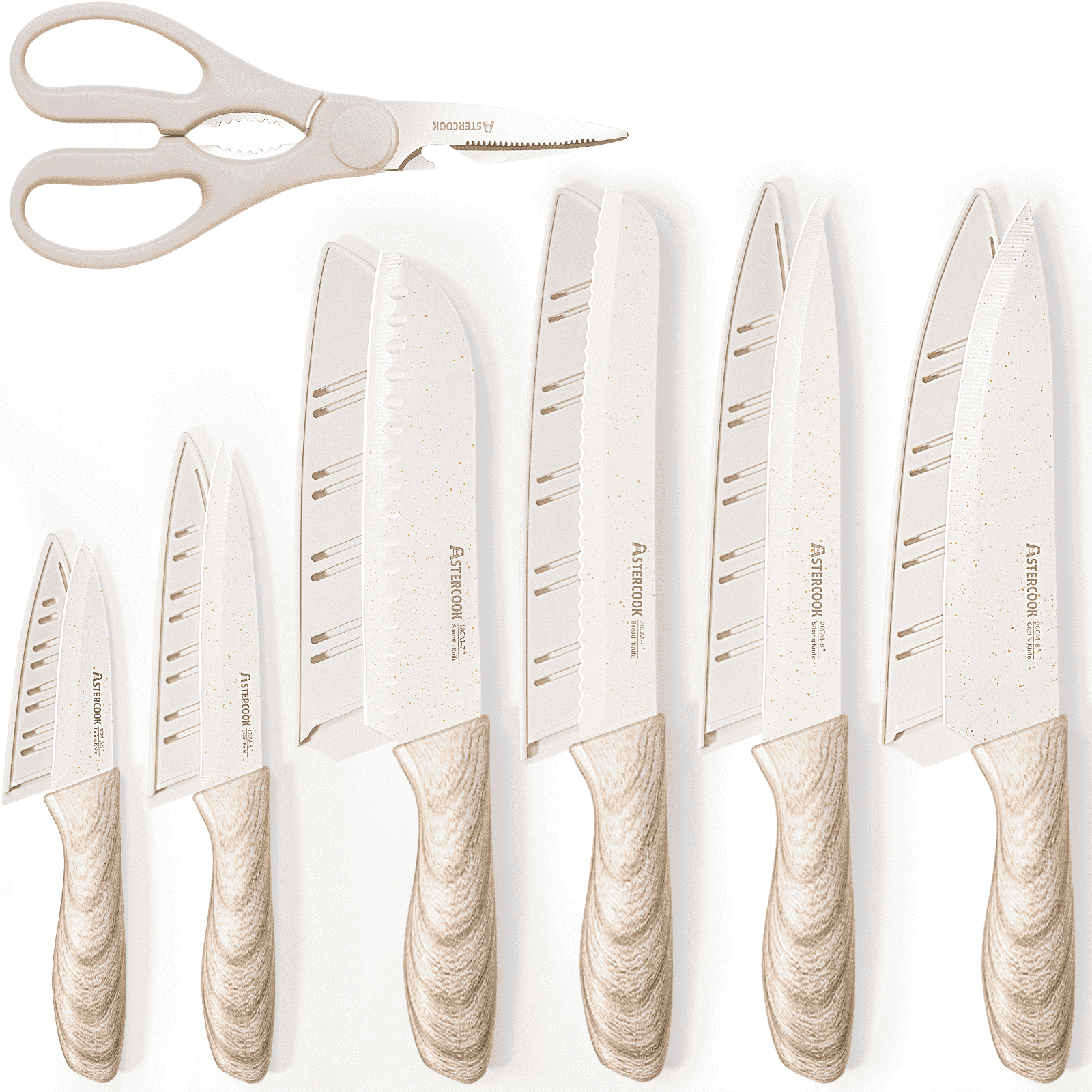 Astercook Knife Set, 7 Pieces Kitchen Knives Set with Healthy Anti-Rust Coating, Dishwasher Safe, Stainless Steel Wooden Handle Knife Sets with 6 Blade Guards, Perfect Holiday Gifts for Kitchen - Walmart.com
