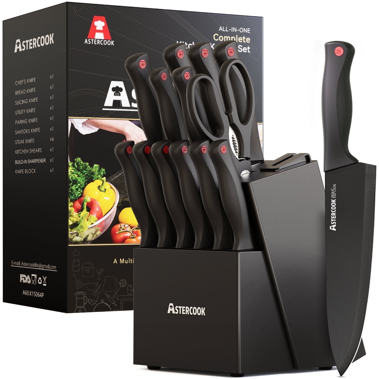 Astercook Kitchen Knife Set, 14 Pcs Knives Block S