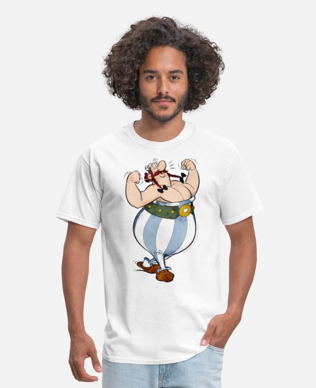 Asterix & Obelix Obelix Flexing Graphic on Men's T-Shirt - Fun and