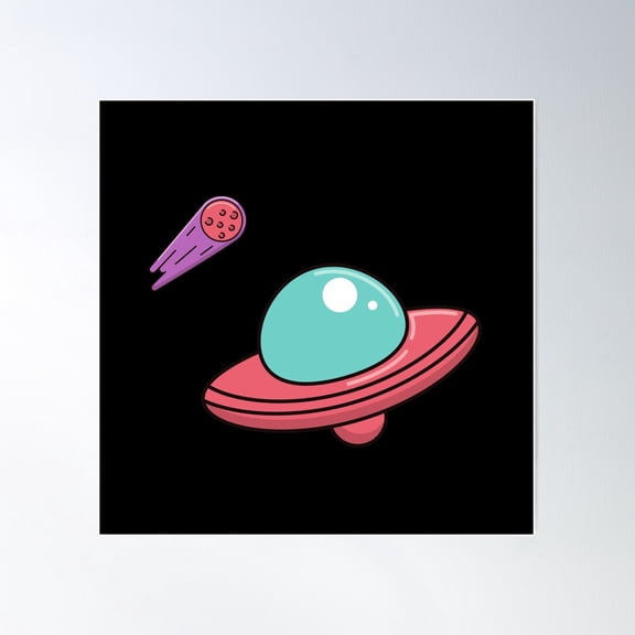 Asteroid And Ufo Poster Wall Art, Modern Wall Decor For Living Room Bedroom, 24x24 UNFRAMED