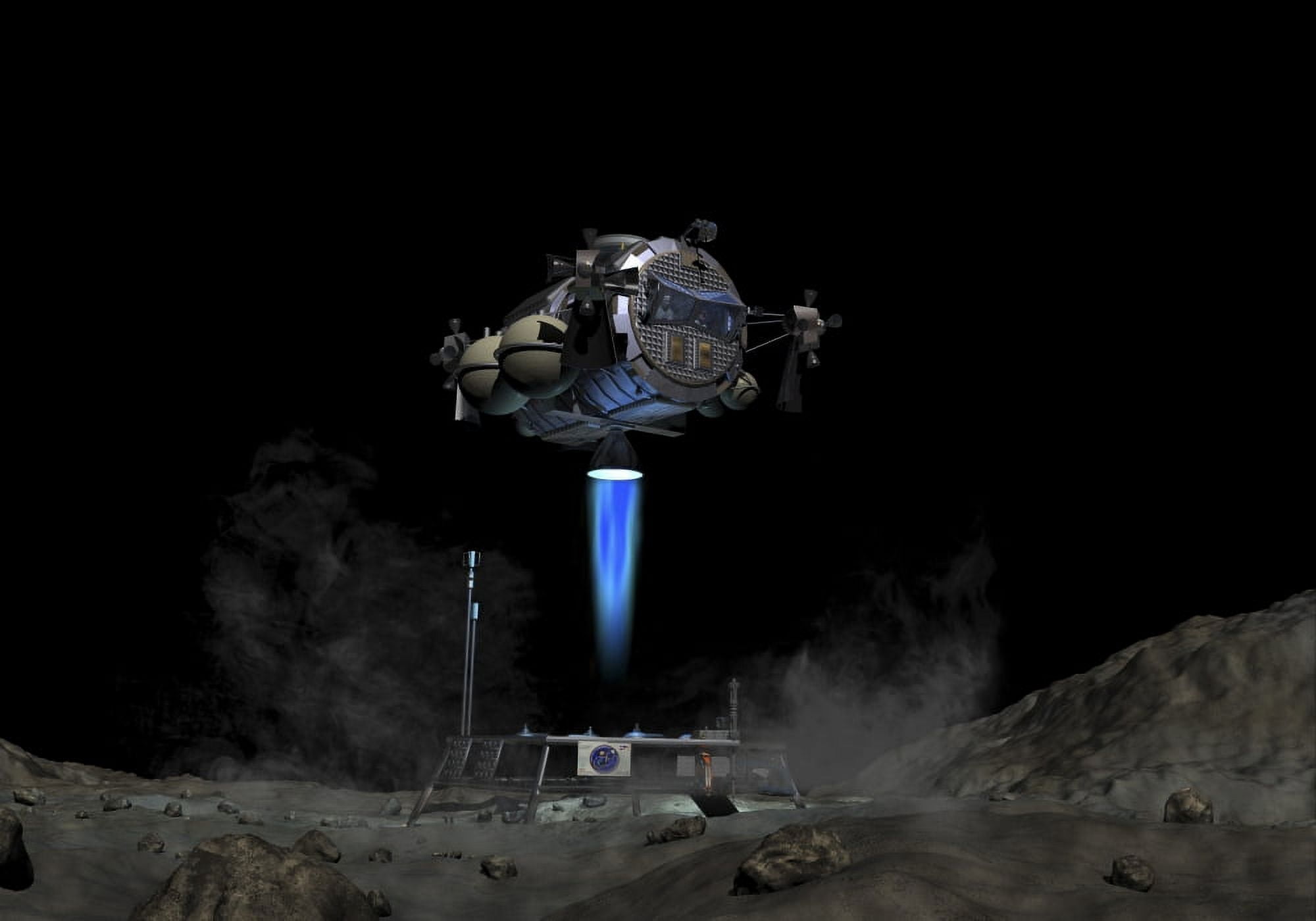 Asteroid Lander departs surface of a large asteroid Canvas Art - Walter MyersStocktrek Images (17 x 12)