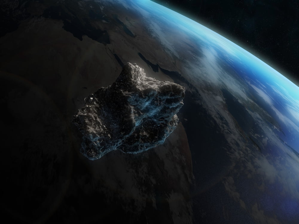 Asteroid in front of the Earth Canvas Art - Carbon LotusStocktrek Images (32 x 24)