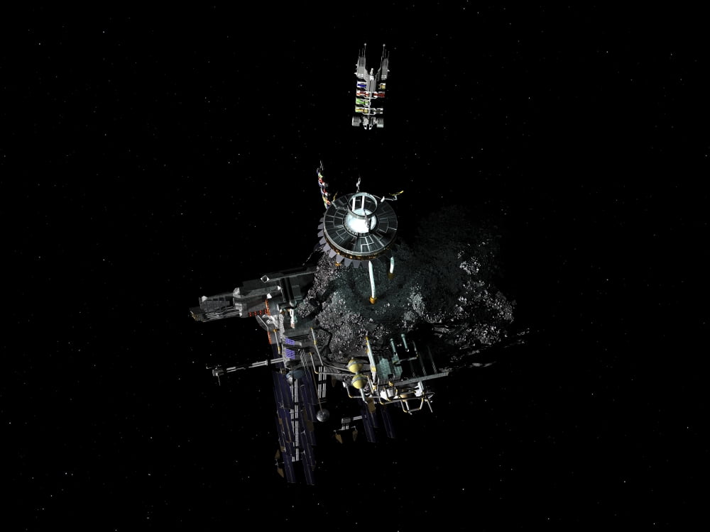 Asteroid mining outpost Canvas Art - Walter MyersStocktrek Images (17 x 13)