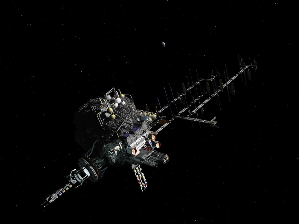Asteroid mining outpost Canvas Art - Walter MyersStocktrek Images (33 x 25)