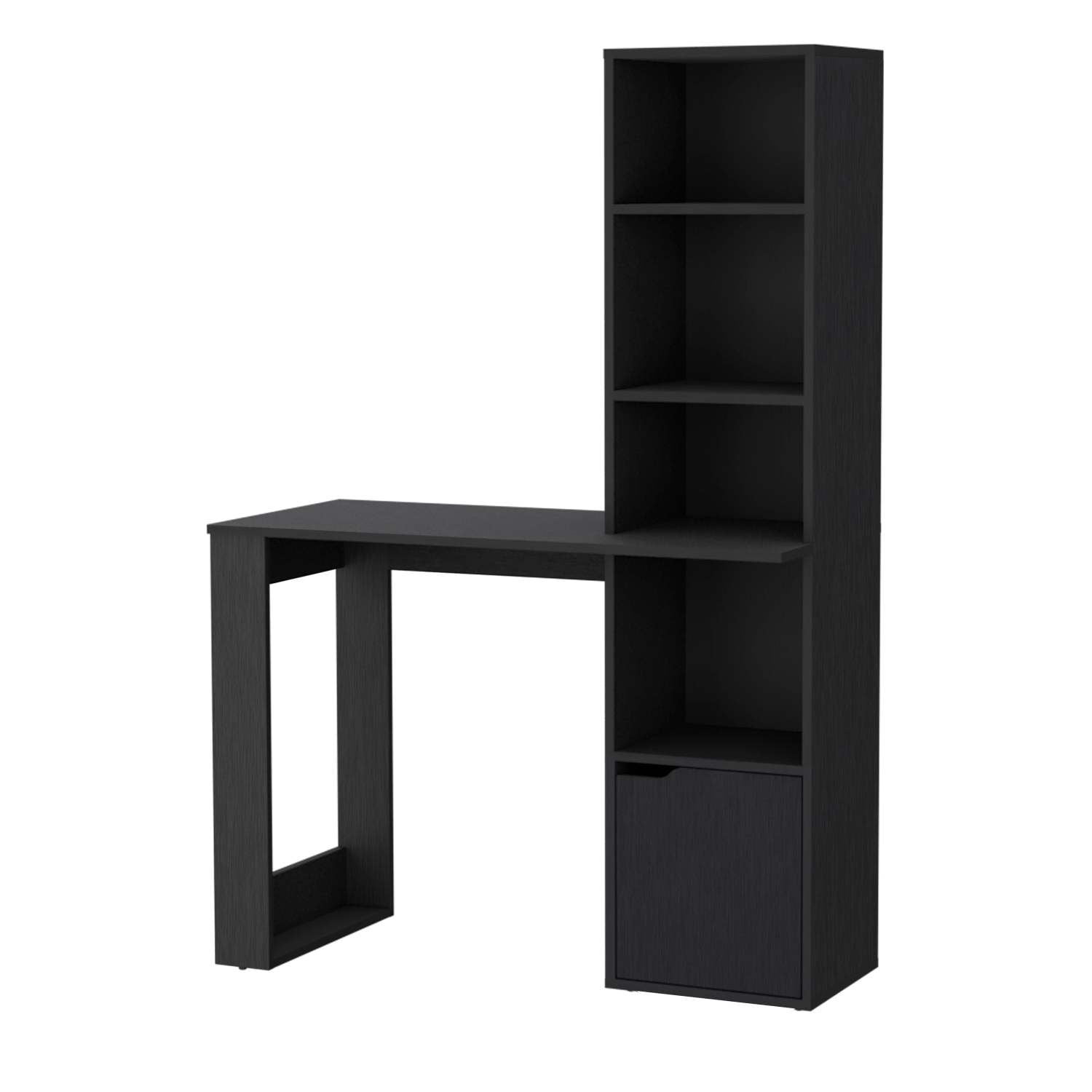 Asteroutdoor Computer Desk with 4-Tier Bookcase and 1-Door Cabinet, Wenge