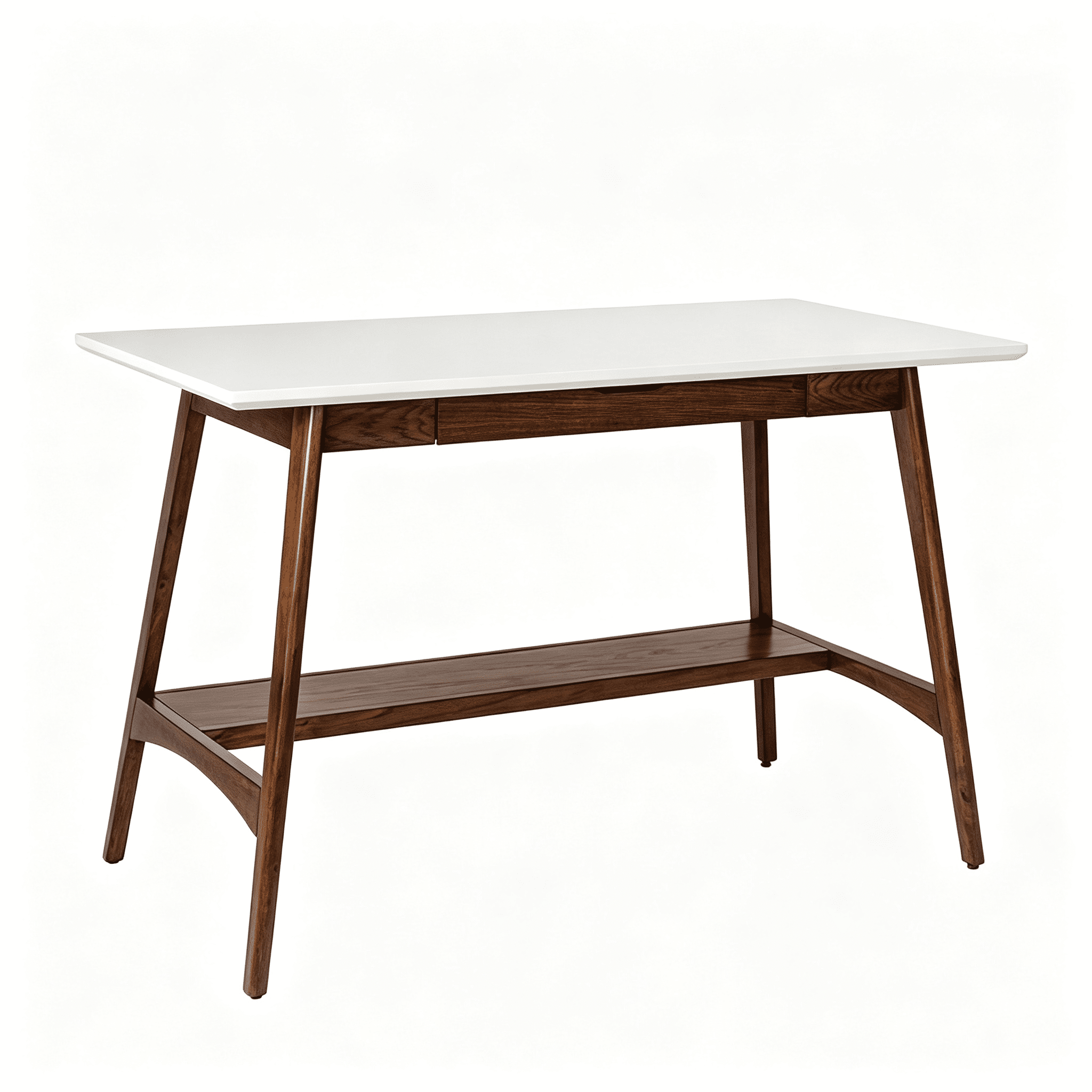 Asteroutdoor Desk with White Top and Pecan Wood Base, Lower Shelf, Assembly Required