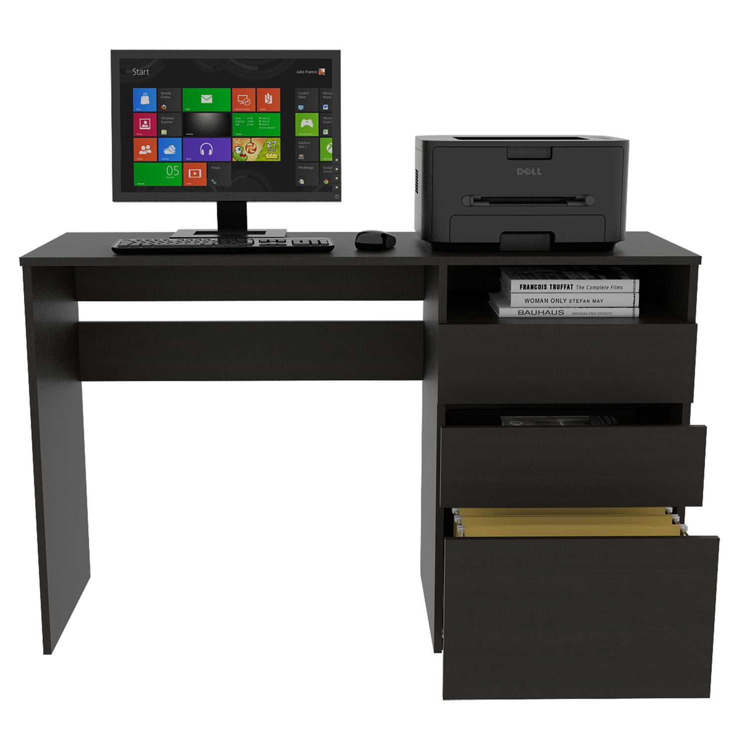 Asteroutdoor Kenai 3 Drawers Computer Desk, One Shelf, Black