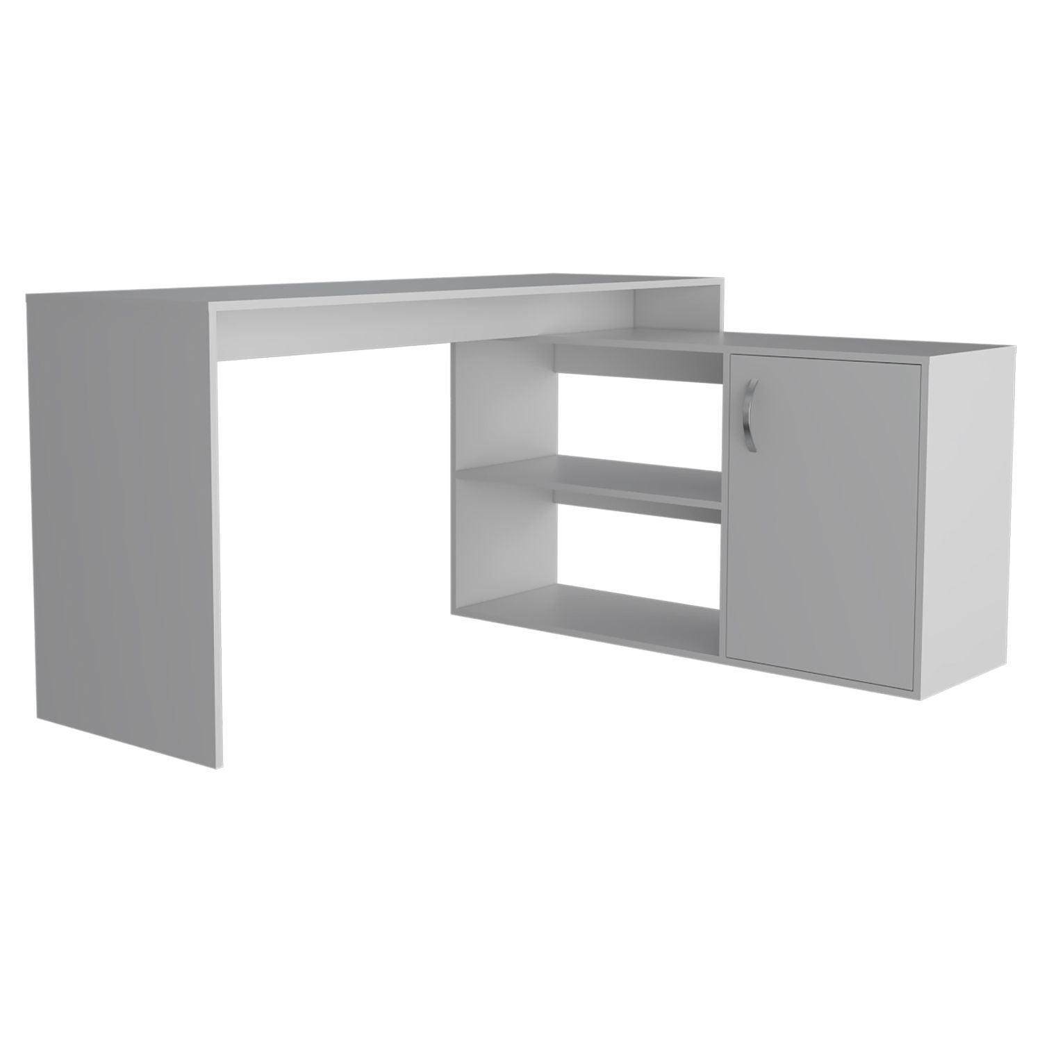 Asteroutdoor L-Shaped Desk, White, Corner Office Desk with Shelves and Cabinet