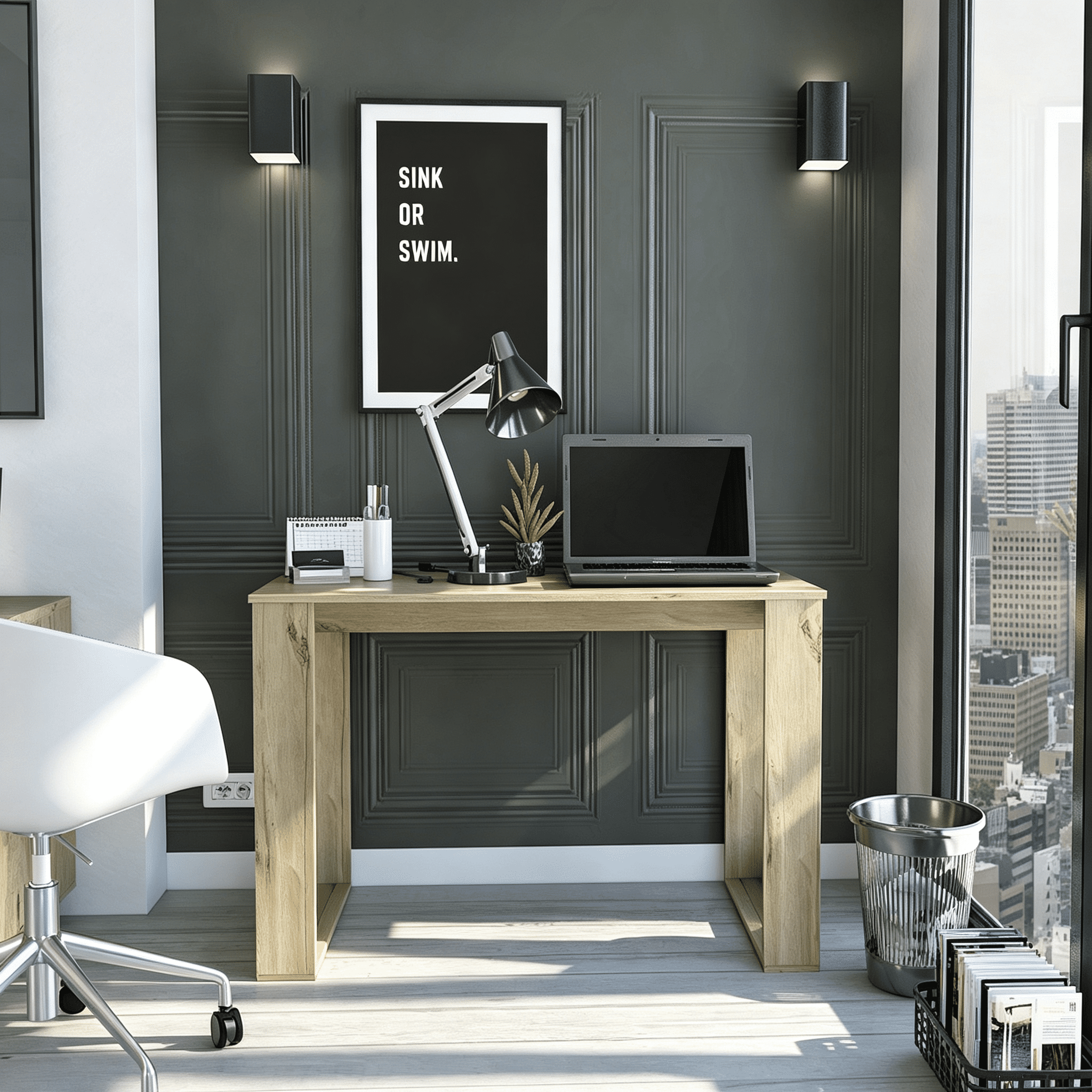 Asteroutdoor Oviedo 120 Writing Desk with Four Legs, Light Oak Finish, Particle Board, 47.5 in Wide, 28.7 in High, Compact Computer Desk for Home Office and Remote Learning