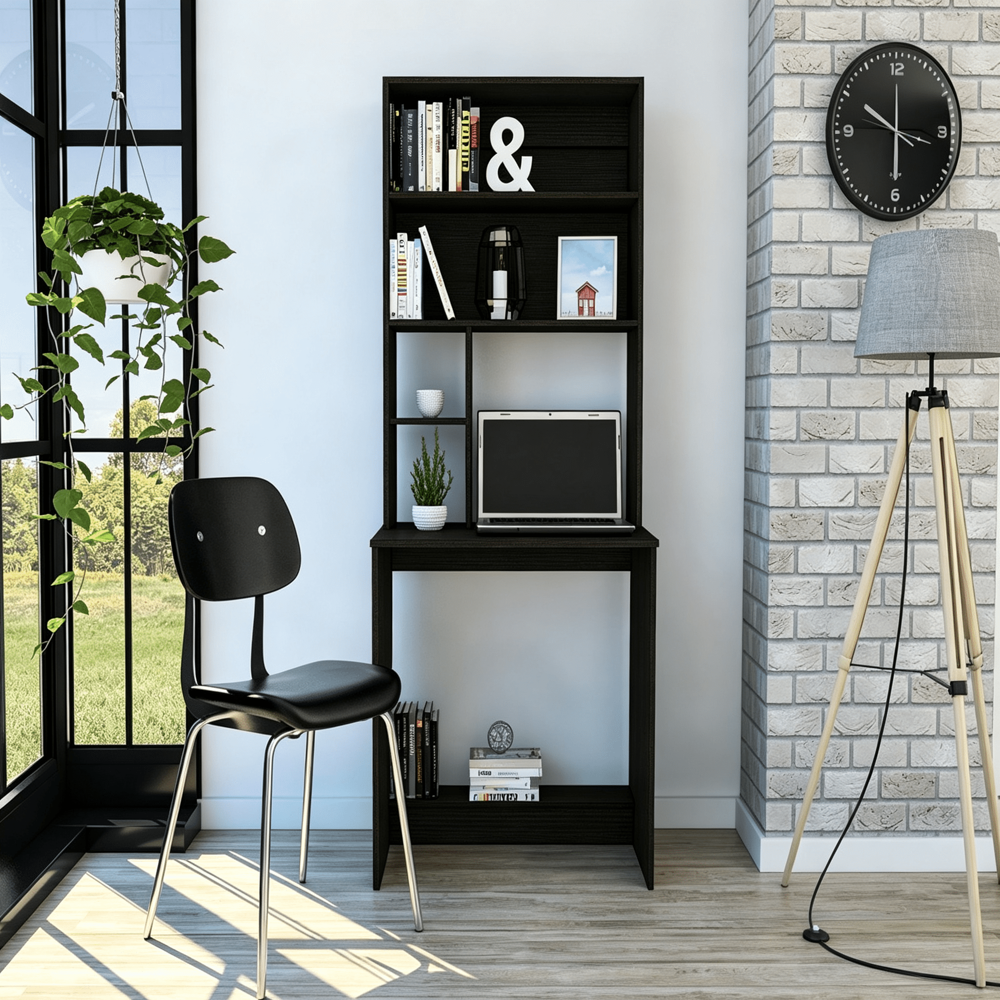 Asteroutdoor Wenge 4-Shelf Computer Desk with Hutch, Particle Board, 19.1 in L x 29.6 in W x 71.1 in H, Home Office Desk