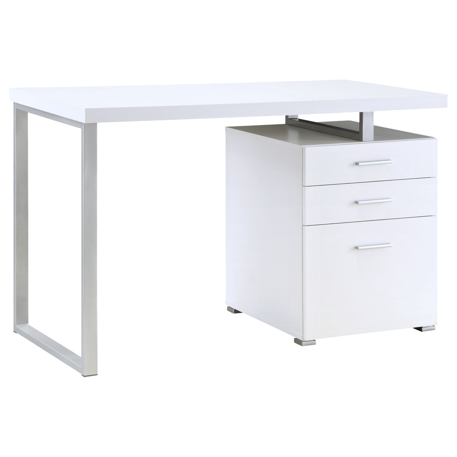 Asteroutdoor White 3-Drawer Reversible Office Desk with Filing Cabinet