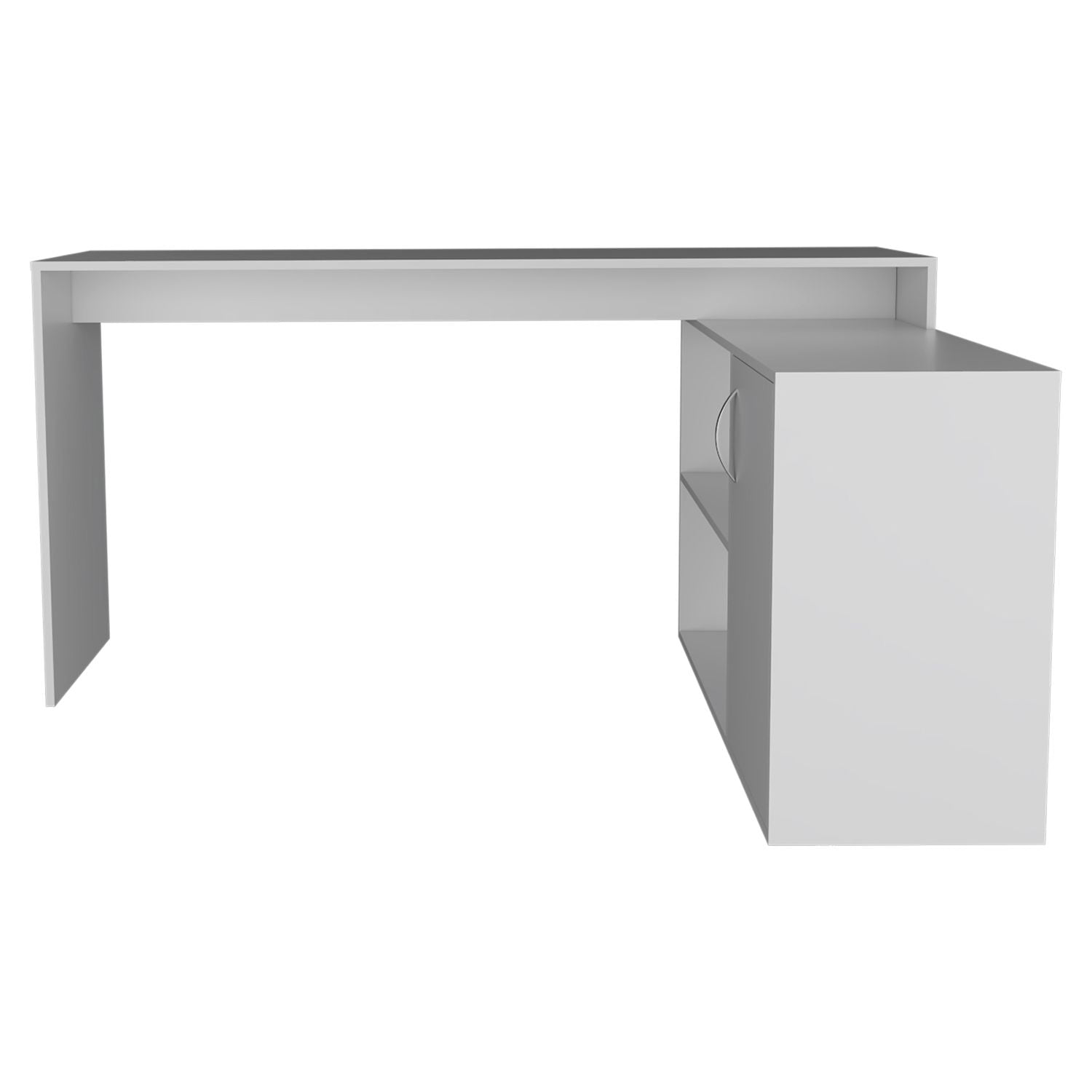 Asteroutdoor White L-Shaped Office Desk with Drawer and Shelves