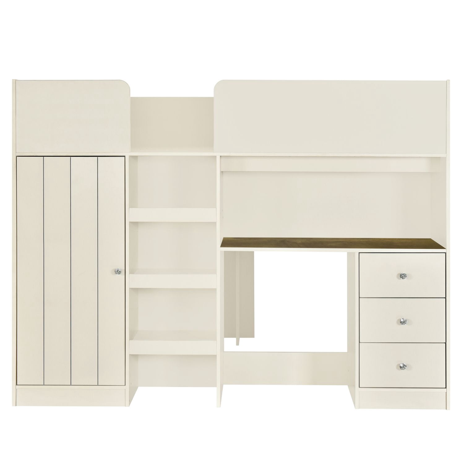 Asteroutdoor Wood Full Size Loft Bed with Built-in Wardrobe, Desk, Storage Shelves and Drawers, Beige