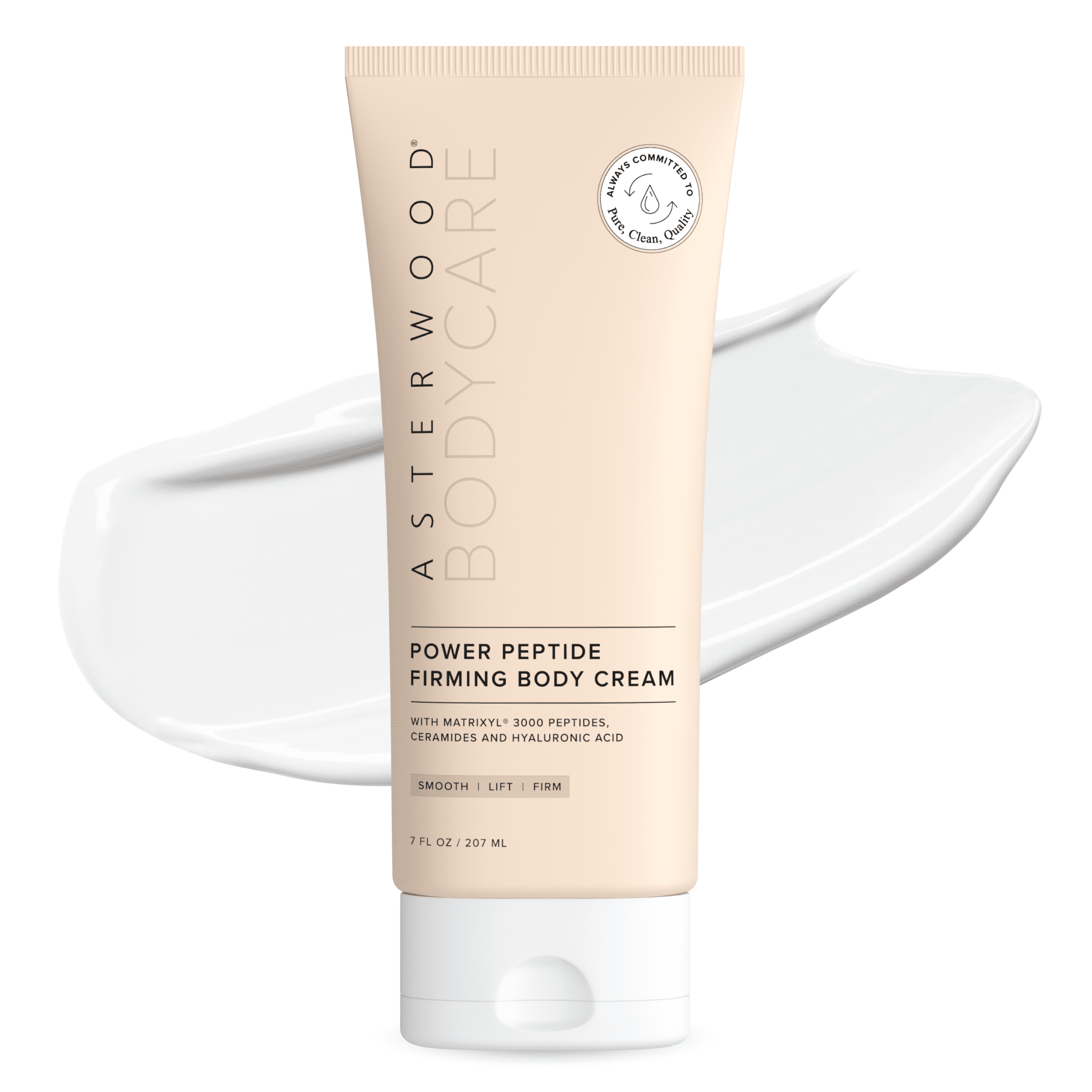 Asterwood Firming Body Cream & Moisturizer - with Matrixyl 3000 Peptides, Ceramides, & Hyaluronic Acid - Firms, Smooths, Hydrating, Lifts - Fast-Absorbing - Fragrance-Free, Cruelty-Free - 7 Fl Oz
