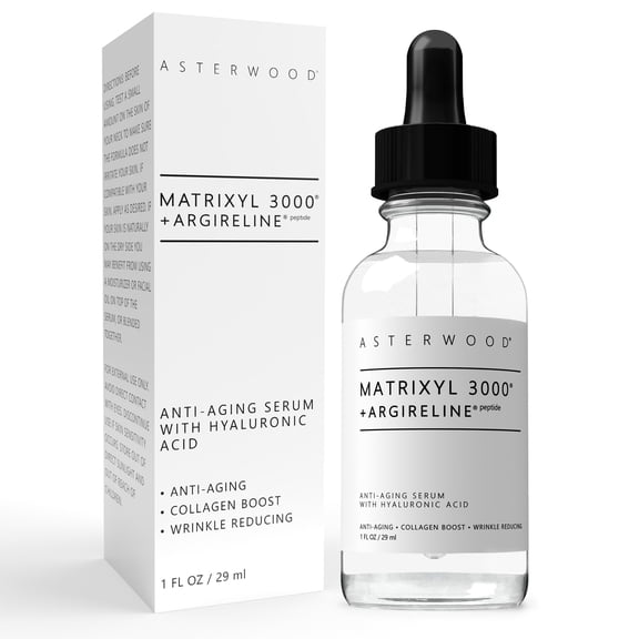 Asterwood Matrixyl 3000 + Argireline Serum with Hyaluronic Acid, Anti-Aging, Wrinkle Reducing, Collagen Boosting, Fragrance-Free, 1 fl oz