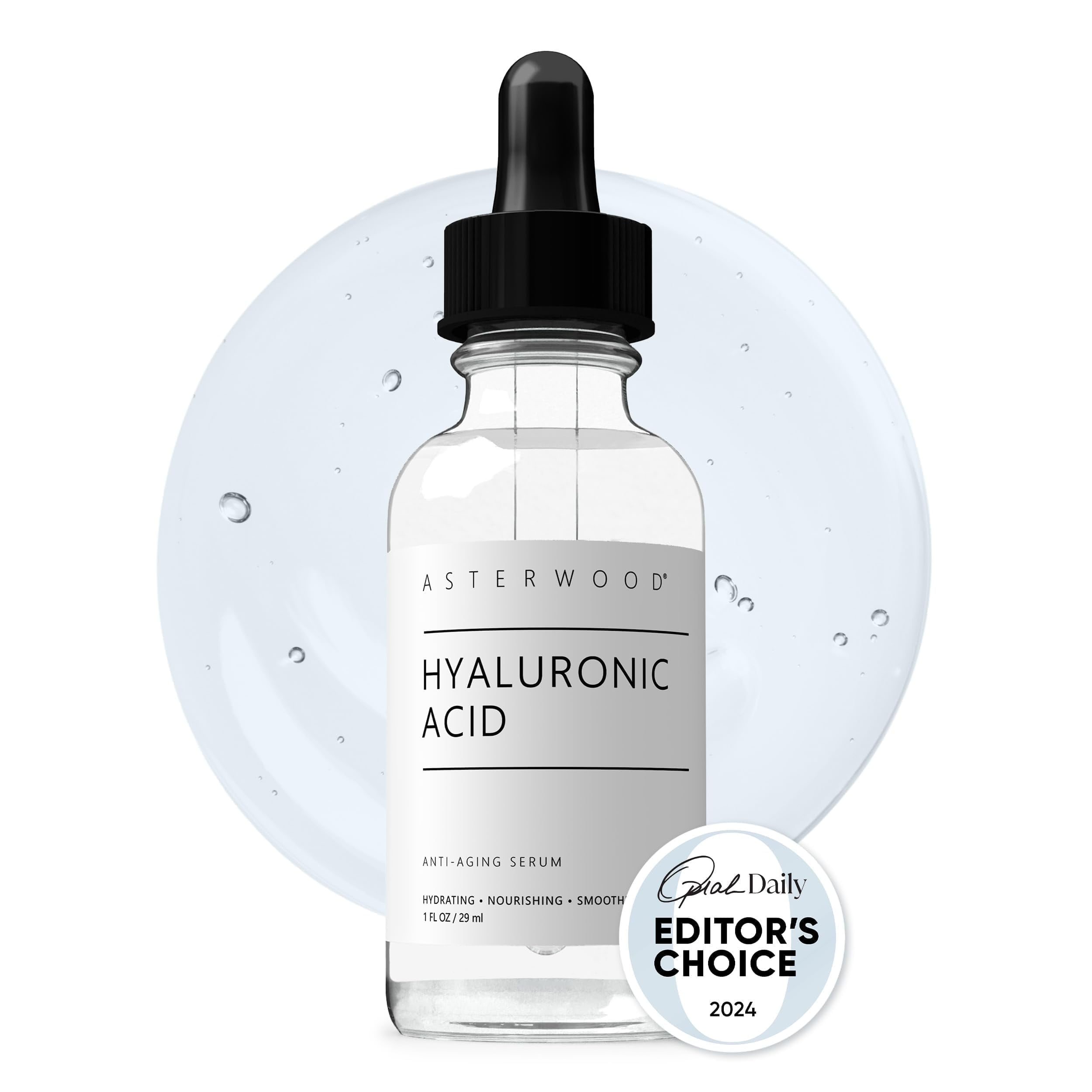 Asterwood Hyaluronic Acid Serum for Face - Plumping, Anti-Aging, Hydrating, Fragrance-Free, 1 Fl Oz