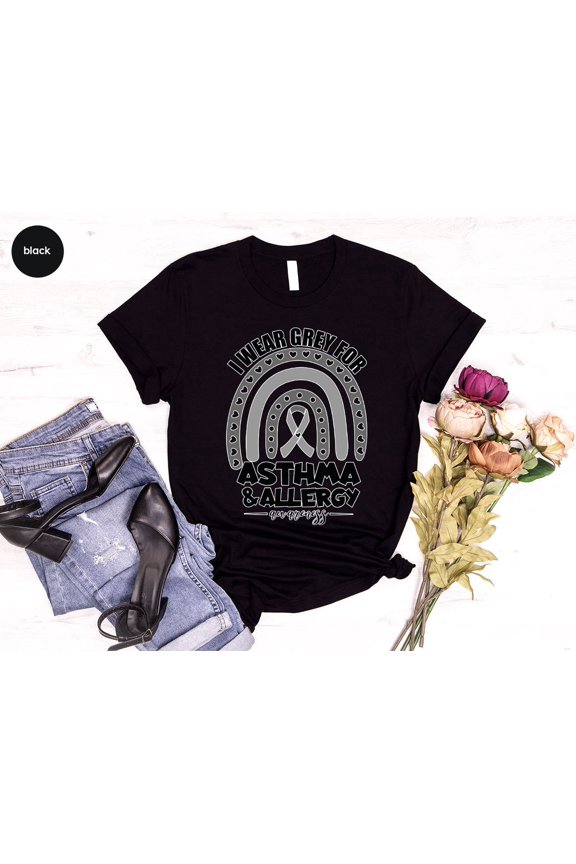 Asthma Awareness T-Shirt, Allergy Support Outfit, Gifts For Her, I Wear Grey For Asthma And Allergy T-Shirt, Asthma Rainbow Graphic Tees