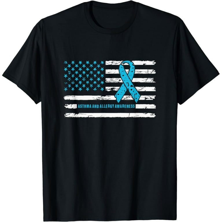 Asthma And Allergies Light Blue Awareness Ribbon T Shirt Asthma And Allergies Light Blue Awareness Ribbon T Shirt