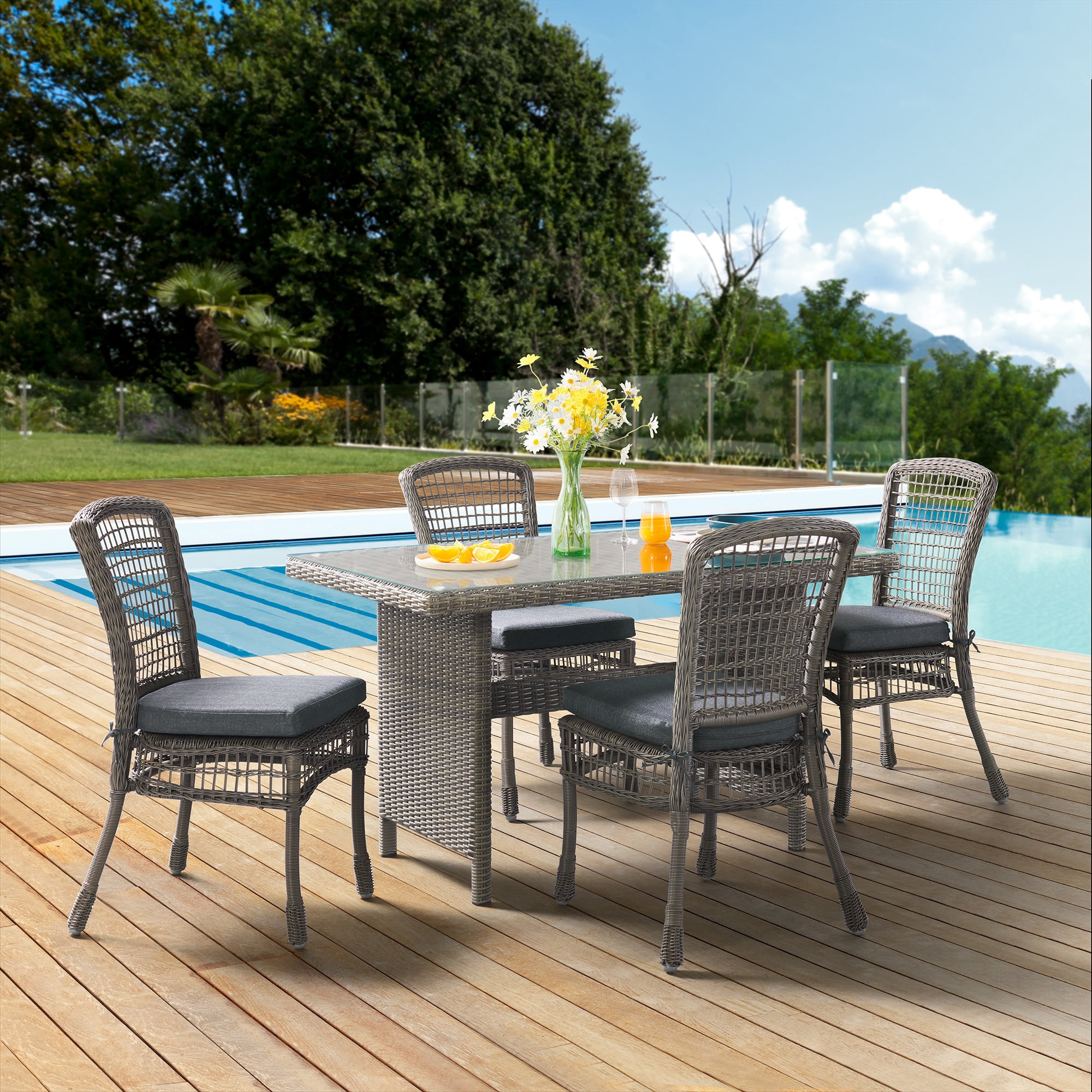 Asti AllWeather Wicker 5Piece Outdoor Dining Set with 30" H Dining