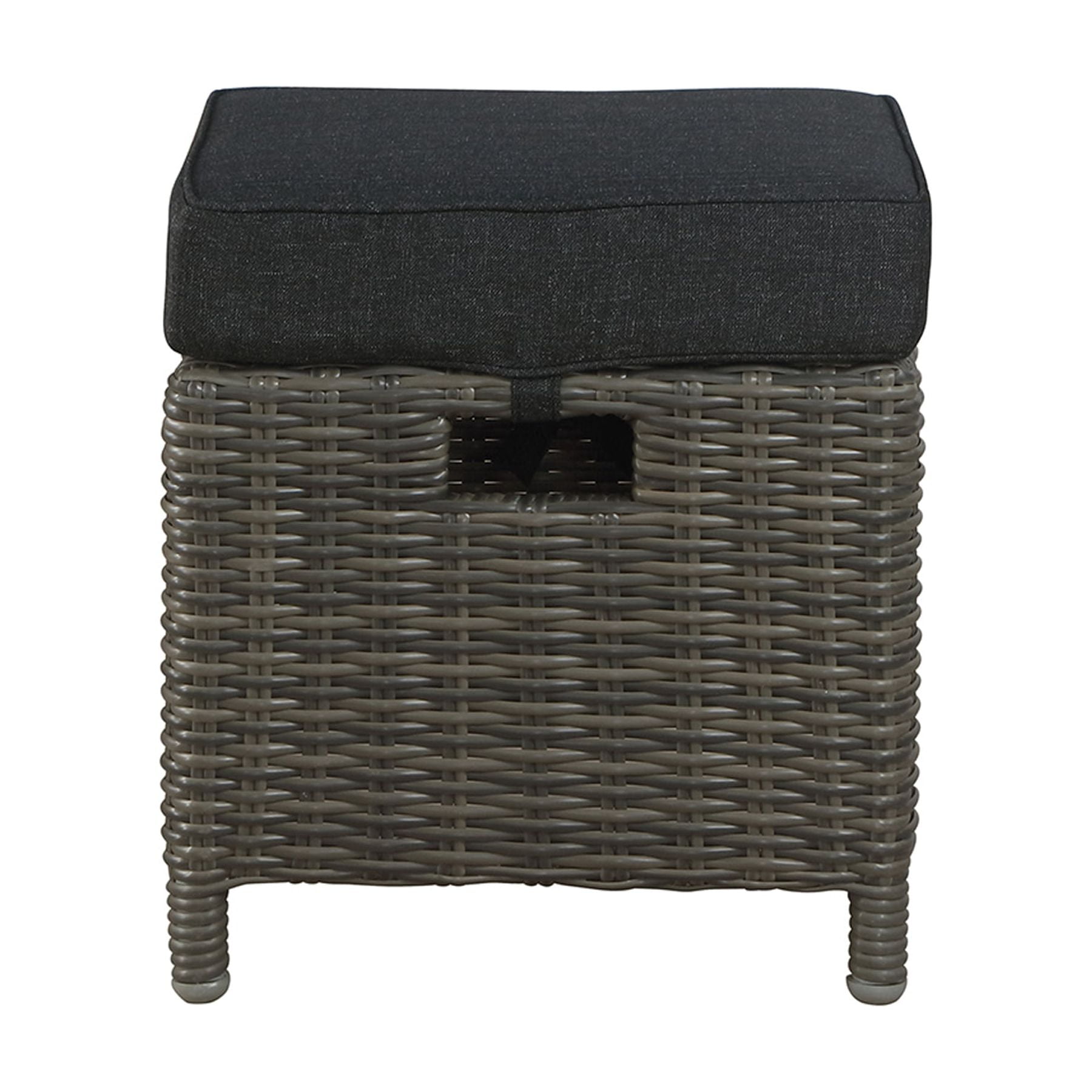 Asti Gray Wicker Outdoor Ottomans with Cushions, Set of 2
