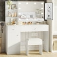 thumbnail image 1 of Astimey Makeup Vanity Desk with LED Lighted Mirror & Power Outlet, Vanity Set with Large Drawers, Cushioned Stool, 3 Color Lighting Modes Adjustable Brightness for Bedroom Studio (White), 1 of 7