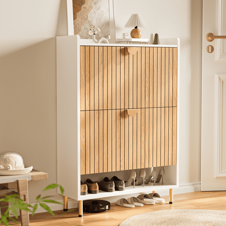 Drawer Tall Narrow Shoe Cabinet With Doors Veanerwood Shoe Cabinet Wtih Flip Drawers, Freestanding Narrow Shoe  Storage Cabinet With Legs For Entryway, Black
