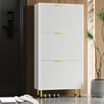 thumbnail image 1 of 51" Shoe Storage Cabinet with 3 Flip Drawers, Fluted Shoe Cabinet for Entryway, Freestanding Shoe Organizer with Adjustable Shelf, Narrow Hidden Shoe Rack for Front Door Entrance Hallway, 1 of 9