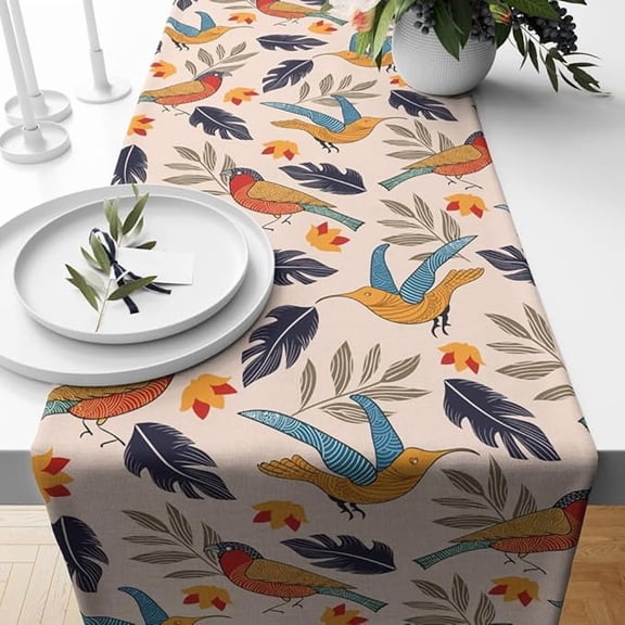 Astitva Cotton Table Runner 45 Inches Long Table Runners for Dining Table Decor, Centre Table, Wedding, Party and Dresser Decor (Chirpy Bird, 13'' x 45") Suitable for 4 Seater Table