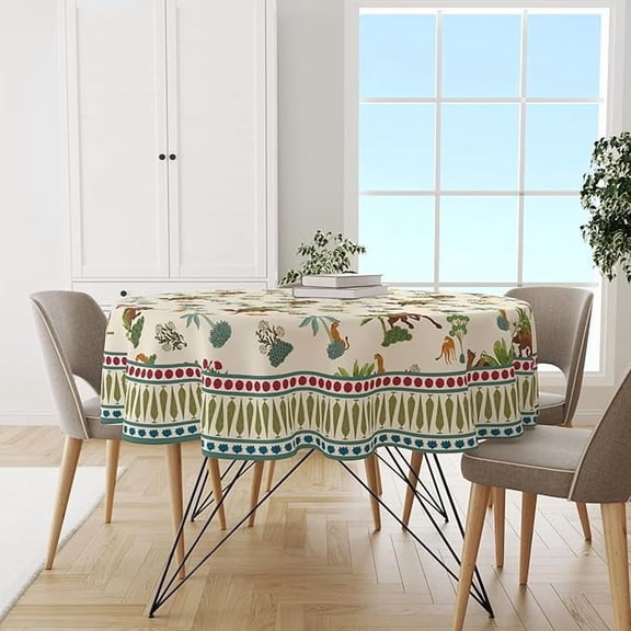 Astitva Premium Cotton 60 Inch Circular Table Cloth | Camel Design Print Round 4 Seater Table Cover with Designed Border | (60In Dia) - 1Pc