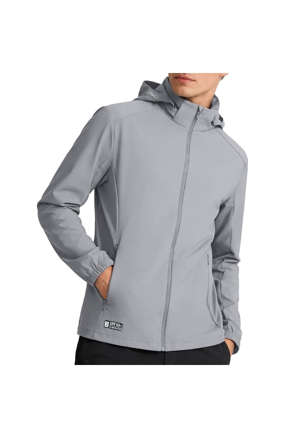 Men's UPF 50+ Sun Protection Hoodie Jacket Water Resistant Cooling Ice Silk Lightweight Zip Up Solid Color Outdoor Top for Hiking Fishing Golf Beach Summer Gray,5XL