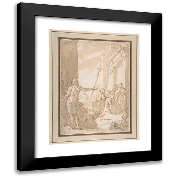 Astolfo Petrazzi 12x14 Black Modern Framed Museum Art Print Titled - Unidentified Subject; Standing Figure Placing a Scapular on a Kneeling Figure (1579-1665)