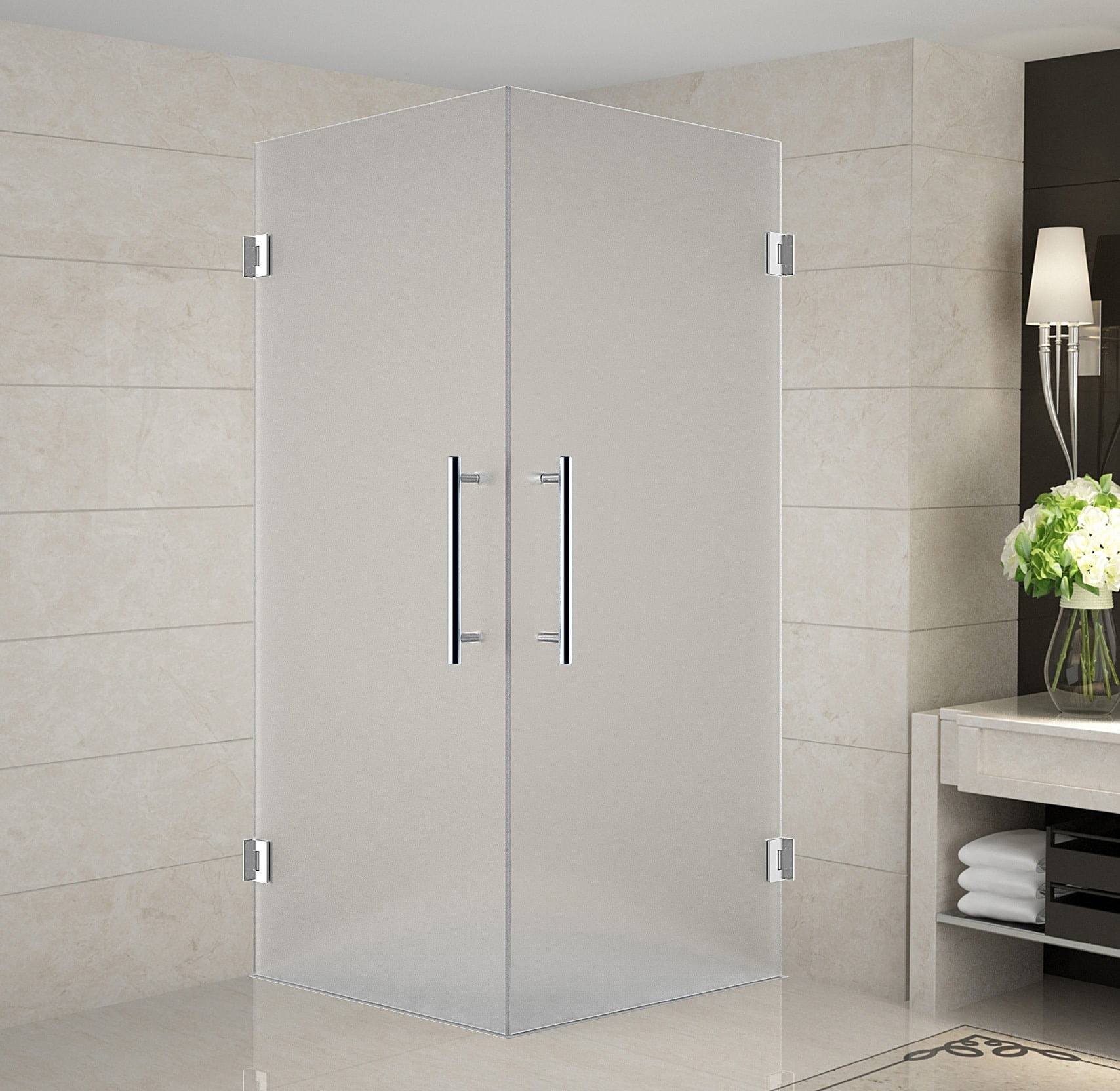 Vanora 32" x 72" Chrome Frameless Hinged Shower Enclosure